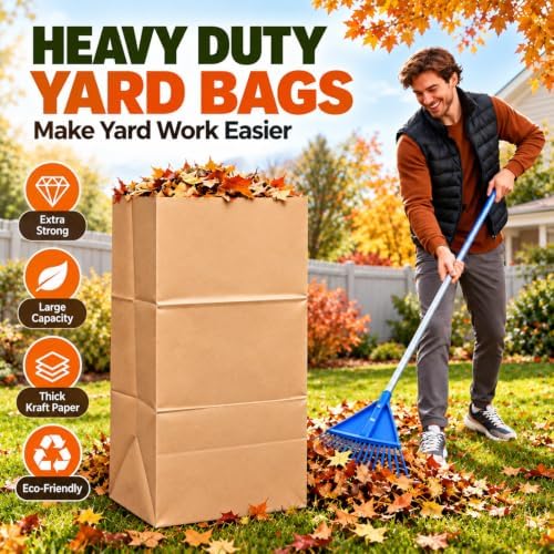 30 Gallon Brown Kraft Paper Leaf Bags, Heavy Duty 2-Ply Self Standing Tear Resistant Yard Waste Bags for Lawn Garden Debris, Pack of 5 — 사진 2
