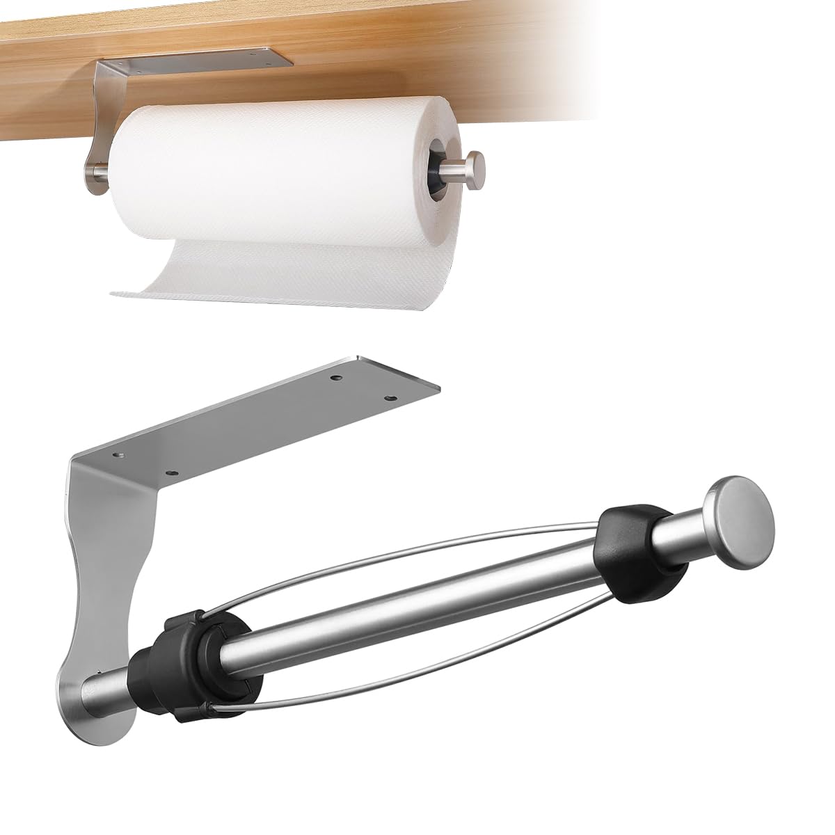 HASTHIP® 11.8-Inch Self-Adhesive Stainless Steel Paper Roll Holder, Tissue Paper Stand, Drill Free Wall Mount, Towel Holder for Kitchen Bathroom, Durable & Space-Saving, Horizontal/Vertical Placement