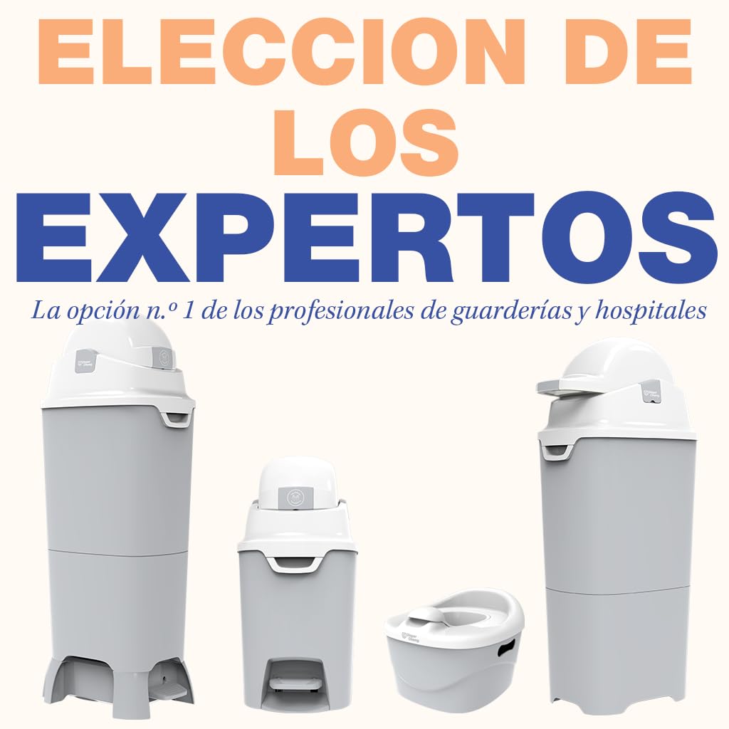 DiaperChamp ONE, Contenedor de pañales sin olor, sin recambios, utiliza bolsas de basura normales. Calidad profesional., Color Gris