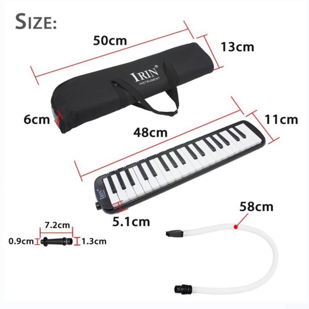 Zoegneer Kit melodica colorato con 37 tasti, 6 pezzi, con borsa per il trasporto per studenti principianti (nero)