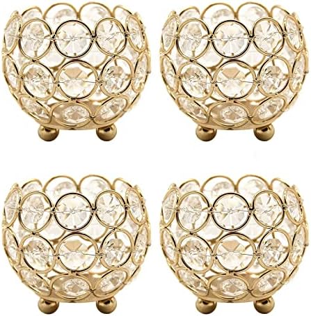 VINCIGANT Crystal Votive Candle Holder,Tealight Candle Holders,Candle Lantern for Home,Table Centerpiece Decor Thanksgiving (4pcs Gold)