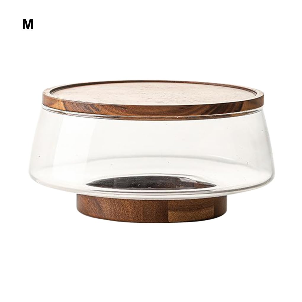 Ensemble de saladiers en verre et couvercles en bois d'acacia. Saladier avec couvercle verre pour collations et apéritifs, taille moyenne, UN