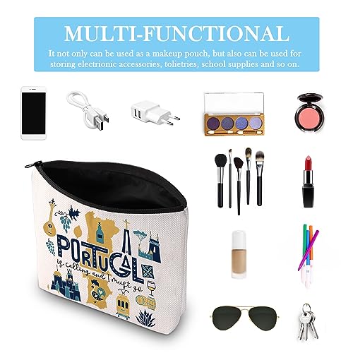 Portugal Vacation Travel Gift Portugal Bachelorette Party Gift Portugal Is Calling I Must Go Travel Makeup Bag (Must Go Portugal Bag)3
