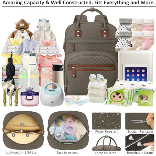 Image of Tenot Diaper Bag Backpack Tote for Women Large Capacity, Baby Bag with Insulated Pockets Multifunctional Diaper Bags For Baby Girl Boy Waterproof Baby Bags For Boys Girls Maternity Bag khaki Brown