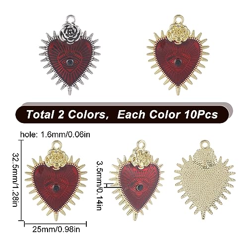 SUNNYCLUE 1 Box 20Pcs Gothic Heart Charms Halloween Charm Bulk Red Love Thorns Evil Eyes Enamel Charm With Rhinestones for jewellery Making Charms Findings DIY Necklace Earring Women Adults Craft - Image 2
