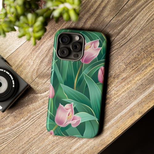 Coque rigide iPhone 15 Pro Max motif floral tulipe rose antichoc - 3