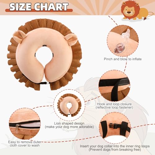 Image of KOOLTAIL Inflatable Dog Cone Collar, Soft Donut E Collar for Dogs After Surgery to Stop Licking Enhanced Alternative, Blow Up Pet Neck Pillow Recovery Adjustable Cone for Dog Cat, Lion XL