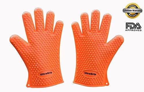 Cooking Gloves Heat Resistant UltraGrip Pair of 100 % Silicone Oven Mitts Heat Resistant Gloves, BBQ Gloves, Baking, Smoking, Cooking mitts Potholders. Up to 425°F - BPA Free, Non-Stick & Waterproof