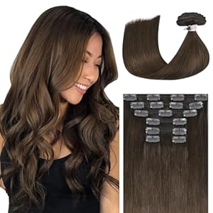 Ukira Brown Clip in Hair Extensions Real Human Hair, Medium Brown Hair Extensions Real Human Hair Clip ins, Clip on Hair Extensions 14 Inch Remy Hair Extensions for Women Full Head 120g
