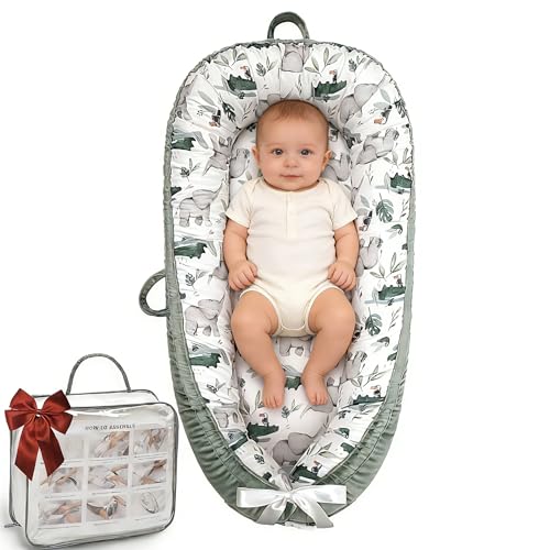 Image of Infant Support Cushion - Breathable and Soft Organic 100% Cotton, Portable Tummy Time Mat with Removable Cover, Newborn Baby Essentials Gifts for 0-24 Months - Green Zoo