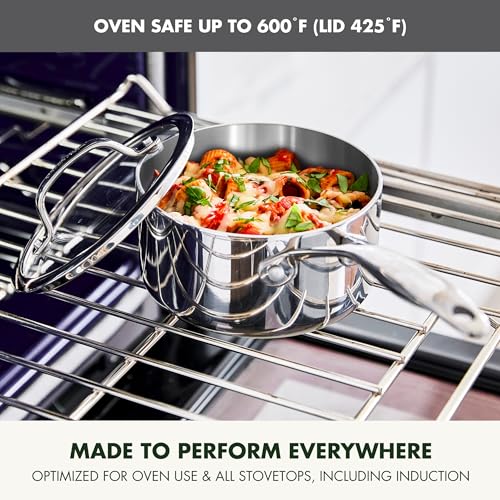 Image of GreenPan Valencia Tri-Ply Stainless Steel 1.6QT Sauce Pan with Lid, Induction Ready, Mirror Finish, Dishwasher Safe & Oven /Broiler Safe to 600F, Compatible with All Cooktops, Chefs Cooking Pot