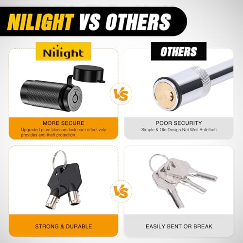 Image of Nilight Trailer Hitch Lock Pin 1 /2 inch & 5 /8 inch Locking Receiver Hitch Pin Keyed Unique Weatherproof Anti-Theft Lockable Fits 2 inch 2-1 /2 inch & 1-1 /4 inchReceiver Tow Truck Boat Bike Truck Black