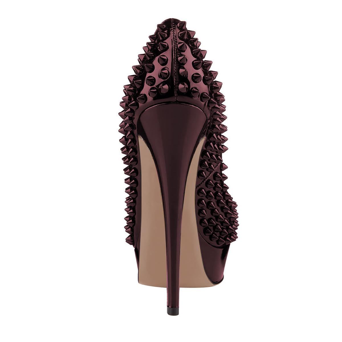 FSJ Women Classic Rivets Platform Heel Peep Toe Pumps High Stiletto Heel Slip On Studded Sexy Wedding Party Dance Shoes Size 4-16 US: 9.5 Black