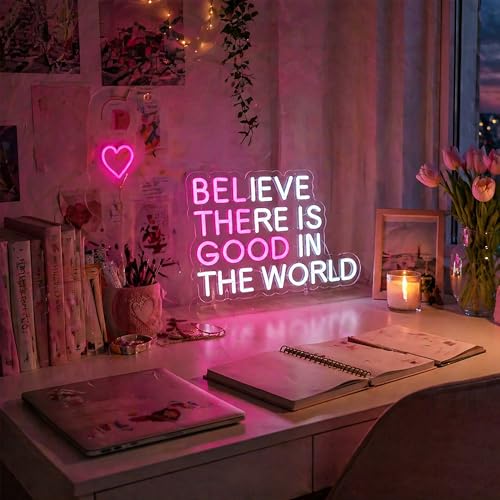 Image of Blieve There Is Good Neon Sign for Wall Decor Positive Light Up Sign Inspiration Led Signs for Room Party Home Motivational Wall Decor USB Powered