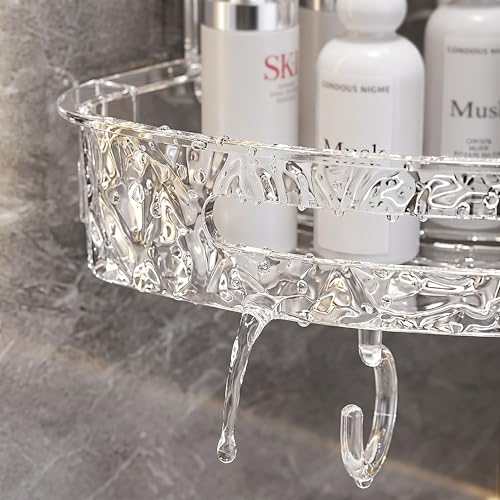 Image of LINEAR Wall Mounted Storage Rack with Hooks | Plastic Bath Shelf Organiser | Self Adhesive Bathroom Shelf | Crystal Pattern Design, Shelf for Bathroom Accessories (1)