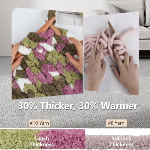 Image of Cozyful Chunky Yarn for Hand Knitting - #10 Chunky Chenille Blanket Yarn, Jumbo Big Thick Chunky Yarns for Crocheting, Tie Dye Bulky Knit Yarns, 8 Skein (20 yds 8 oz Each Skein), Multi Green&Plum