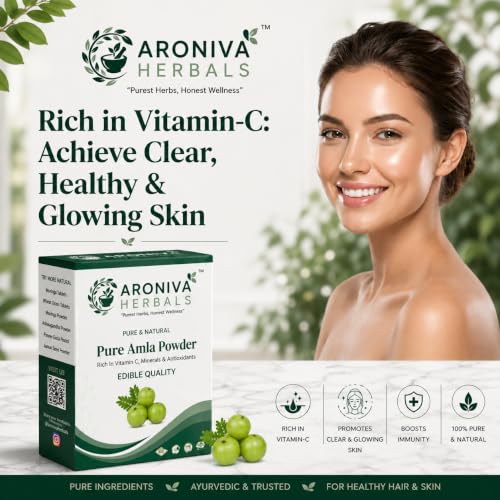 Image of Aroniva Herbals Pure Organic Amla Powder for Hair Growth, Glowing Skin & Immunity | Indian Gooseberry (Emblica Officinalis)