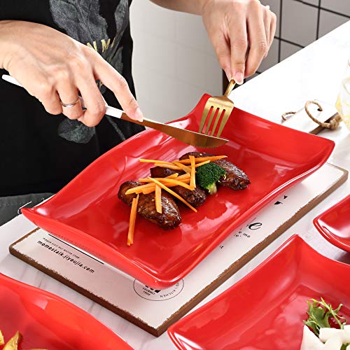 Bruntmor 10"X7" Set Of 4 Curvy Stylish Design Serving Trays Modern Plates Rectangular Platters, Red #TOP6