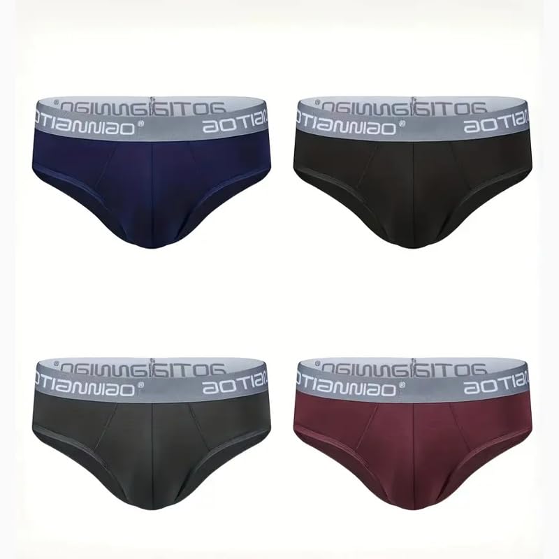 4Pcs Men's Underwear, Breathable Modal Microfiber Briefs, Comfort Fit Underwear Stretch Spandex Blend Multi2
