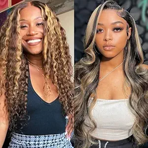 Highlight Ombre 13x4 Deep Wave Lace Front Wigs 22 Inch+1b/27 13x6 Body Wave Lace Front Wigs Human Hair 30 Inch