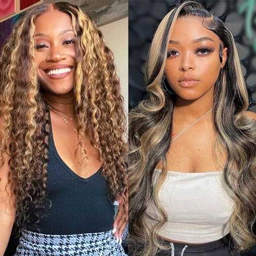 Highlight Ombre 13x4 Deep Wave Lace Front Wigs 22 Inch+1b/27 13x6 Body Wave Lace Front Wigs Human Hair 30 Inch