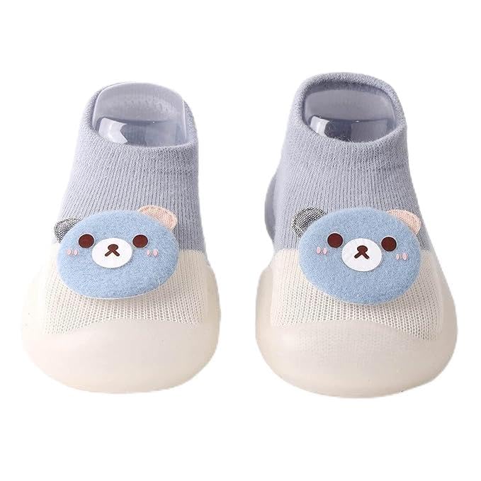 STESHWKMulticolor Panda Face Shape Cotton and Antislip Silicon Rubber Base Shoes Cum Socks for Kid's,Soft Sole Baby Shoes,Breathable Socks (Multicolor)