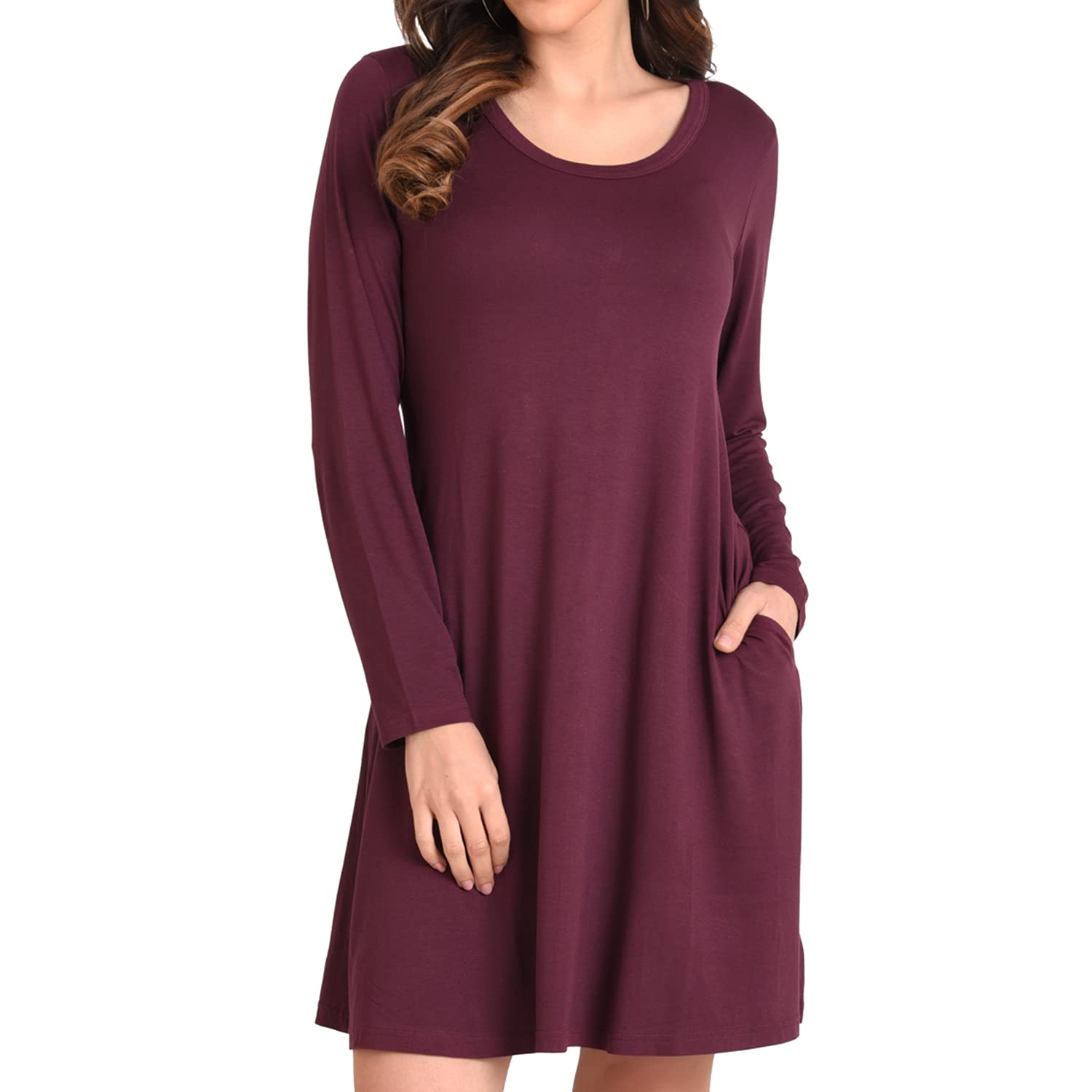Miss Lavish London Women’s Long Sleeve Swing Dress with Pockets Relaxed Fit Soft Casual Dress
