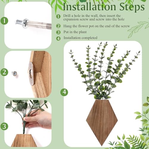 Chunful 2 Pcs Wooden Wall Planter Decor Hanging Fake Plants Greenery Flowers Holder Vase Boxes for Wall Bohemian Farmhouse Room Kitchen Office Indoor Decoration(Wooden Color,7.1 x 4.7 x 1.2 Inches) by Chunful - Image 3