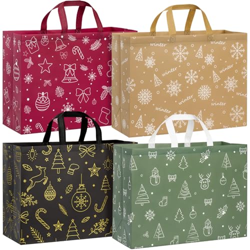 STYPOP 12 Pack Extra Large Christmas Gift Bags 17 Reusable Non-Woven Holiday Christmas Tote Bags with Handles - Bulk Xmas Gift Wrap & Party Favor Supplies 16.9 12.6 6.8
