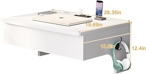 Miniatura 2 de NEWSENDY Escritorio de pared para laptop con tomas de corriente y 2 puertos USB, escritorio flotante para computadora con cajón, escritorio de pared