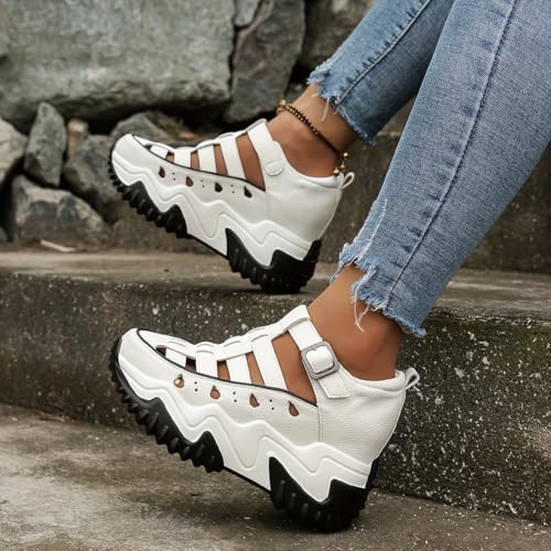 Women's Platform Wedge Sandals, Hollow Out Colorblock Buckle Strap Shoes, Fashionable Heightening Sandals3