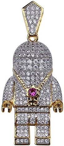 MOLEK Hip Hop 18K Gold Plated Micro Pave AAA CZ Astronaut Pendant Necklace with 24'' Stainless Steel Rope Chain Iced Out Jewelry for Men and Women