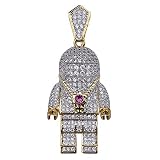MOLEK Hip Hop 18K Gold Plated Micro Pave AAA CZ Astronaut Pendant Necklace with 24'' Stainless Steel