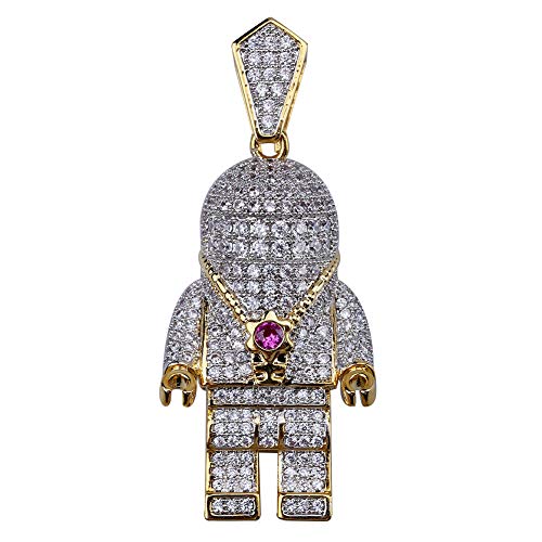 MOLEK Hip Hop 18K Goud vergulde Micro Pave AAA CZ Astronaut Hanger Ketting met 24'' RVS Touwketting Iced Out Sieraden voor Mannen en Vrouwen