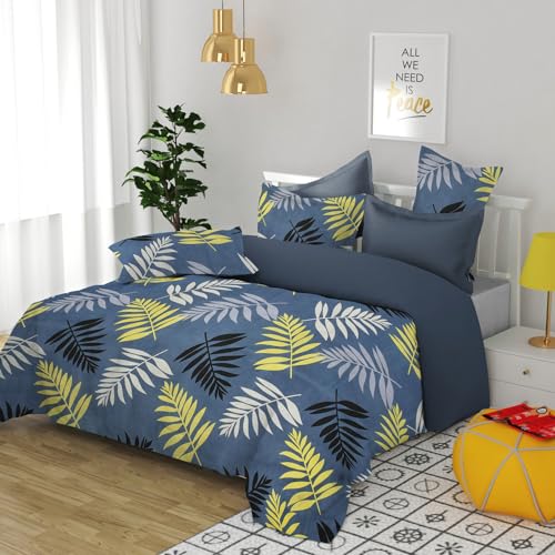 Image of HOMEKART 3D Printed 144 Tc Microfiber Double Bedsheet with 2 King Size Pillow Covers Breathable | Wrinklfree | Summer | Topsheet (Grey & Yellow Cricle Print, 90 x 90 Inches)