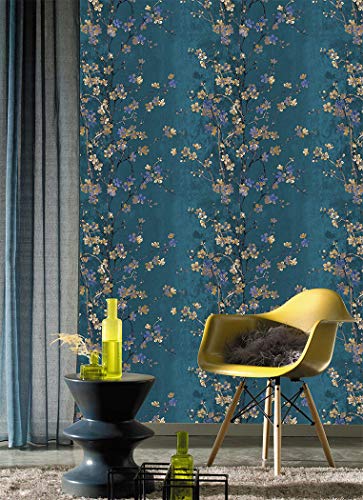Jz·home 2618 Vintage Floral Wallpaper Blue/Yellow Thick Textured Flower Wall Paper Home Bedroom Living Room Hotels Wall Decoration 20.8"X 32.8Ft #TOP28