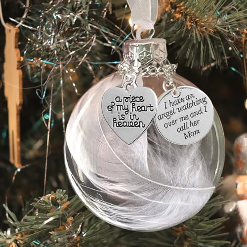 Tresnaf Christmas Memorial Ornament Clear Feather Ball A Piece Of My Heart Is In Heaven Memorial Sympathy Gifts For Loss Of Dad With Silk Ribbon & Red Gift Box thumb #1