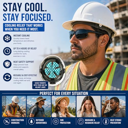 Image of Adjustable Cooling Headband Inserts for Hats - Reusable Gel Ice Packs for Hard Hats, Sun Hats & Caps, 4-Hour Cold Therapy Relief for Migraines, Heat & Outdoor Activities, 2 Pack
