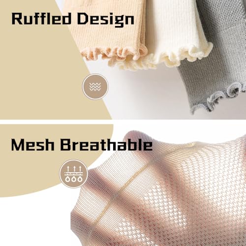 Womens Ruffle Socks, Turn-Cuff Frilly Sock, Cotton Ankle Socks Breathable Crew Socks, Lettuce Edge Socks 6 Pack4