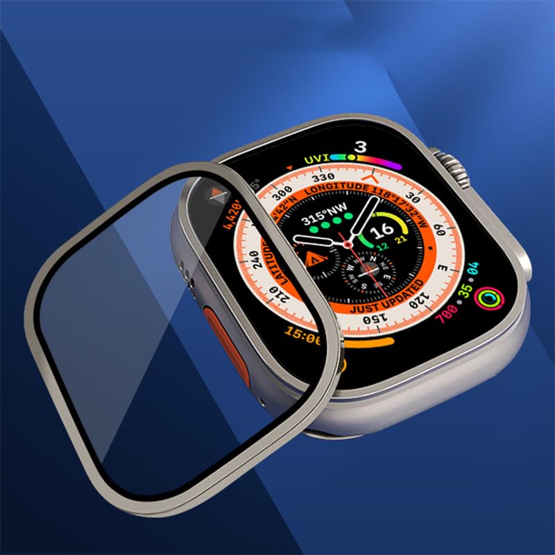 Custodia in lega di alluminio in vetro temperato per Apple Watch Ultra 2 49mm Protezione schermo antigraffio per iWatch Ultra 49mm Pellicola protettiva