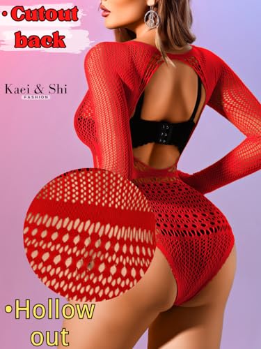 Image of Kaei&Shi Sexy Hollow Rave Outfits, Fishnet Bodysuit Fits US Women Sizes 0-18, Sheer Lace Glow Party Tops Festival Mesh