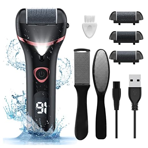 Electric Foot Callus Remover, Rechargeable Portable Electronic Foot File Pedicure Kits, Waterproof Foot Scrubber File, Professional Pedicure Tools, Foot Care for Dead Skin Ideal Gift, 3 Rollers