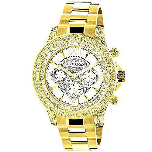 Luxurman Watches: Mens Diamond Watch 0.5Ct Yellow Gold Plated #TOP18