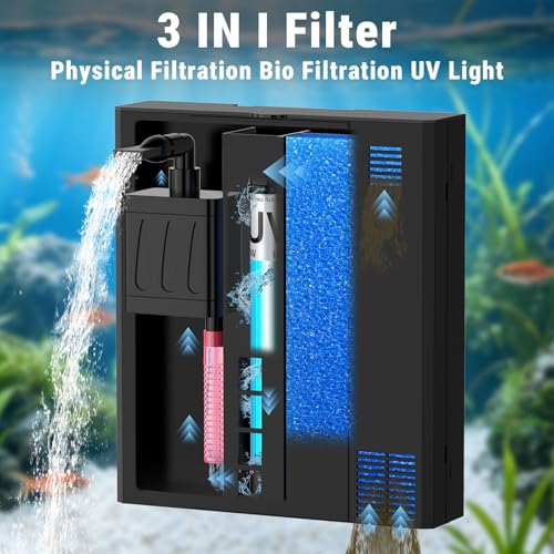 Image of coospider-repta Aquarium Filter UV Green Clean Machine for 15-40 Gallon Fish Tank Crystal Clear 100GPH