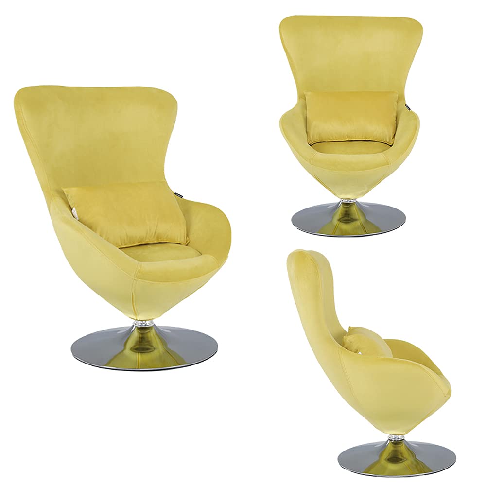 Mingone Cocktailsessel Sessel Lounge Modern Drehsessel aus Samt Einzelstuhl mit Kissen Retro-Design für Wohnzimmer Schlafzimmer (Gelb)