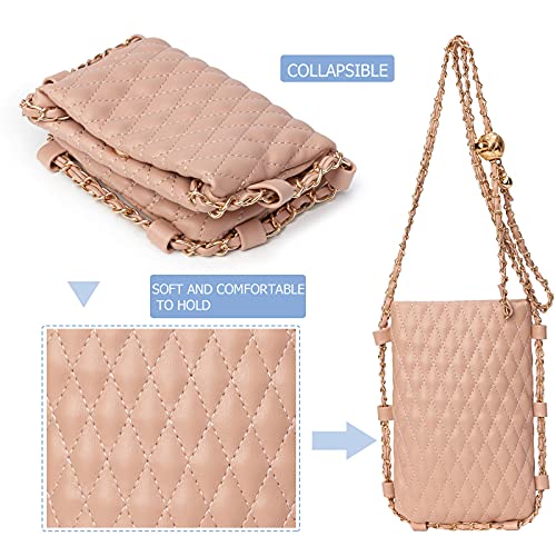 Image of myfriday Mini Quilted Crossbody Purse, Chain Strap Summer Shoulder Bag | Metal ball chain adjuster, snap closure and lightweight phone pouch add cute summer carry for holidays and shopping