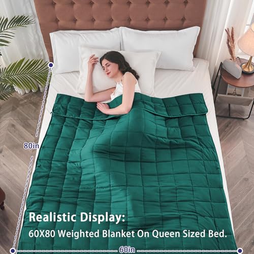 Image of yescool Weighted Blanket for Adults (20 lbs, 60 inch x 80 inch, Dark Green) Cooling Heavy Blanket for Sleeping Perfect for 190-210 lbs, Queen Size Breathable Blanket with Premium Glass Bead, Machine Washable