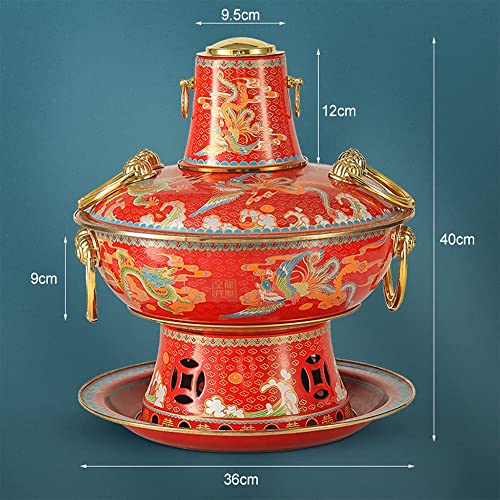 Olla caliente de cobre para carbón estilo antiguo, rojo miniatura 2