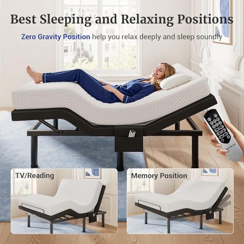 Image of Tami Tami T600 Adjustable Bed Frame Split King Size with Remote & Massage - Syncable Electric Beds Bases, Zero Gravity, Dual Side USB, Nightlight, Quiet Motor, 5 Min Easy Assembly