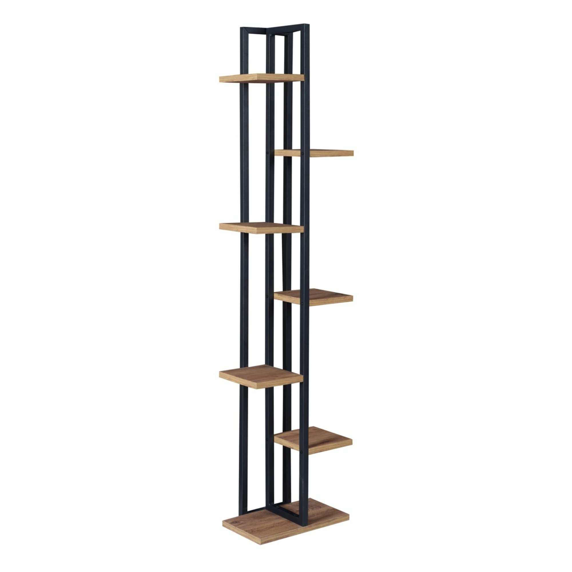 [en.casa] Support de Plantes à 6 Niveaux de Rangement Étagère à Fleurs Polyvalente Panneau de Particules Métal 150 x 34 x 21 cm Effet Noyer Noir
